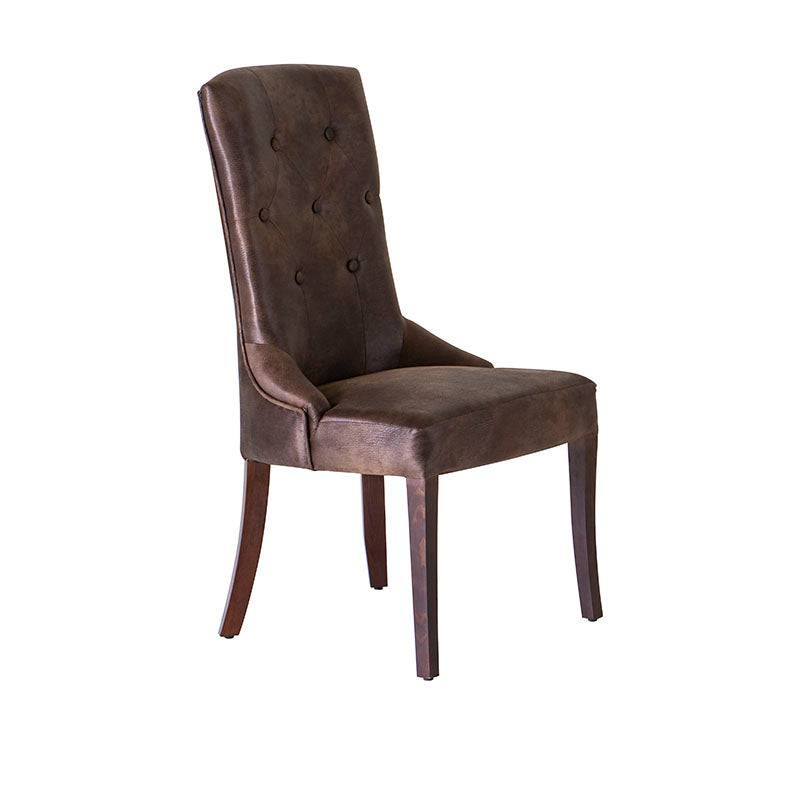 Sillón Burj de madera de pino con tapiz en suède, color moka, con respaldo y asiento acolchados.