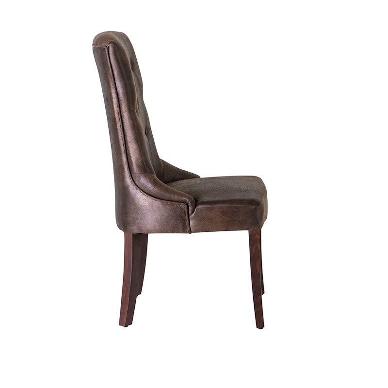 Juego de comedor Aragón de 8 piezas con sillones de madera de pino y tapizado en suede en color moka.