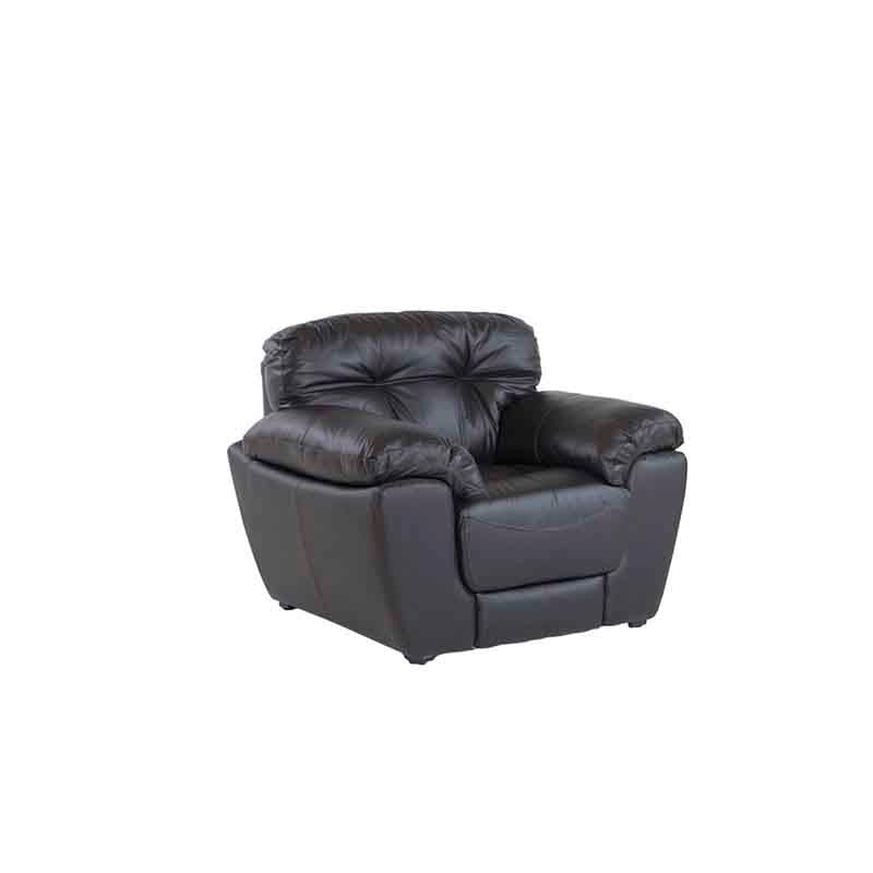 Juego de sala Carter de cuero en tonos moka con sillones de 111 cm de alto, 90 cm de fondo y 88 cm de ancho, estilo moderno.