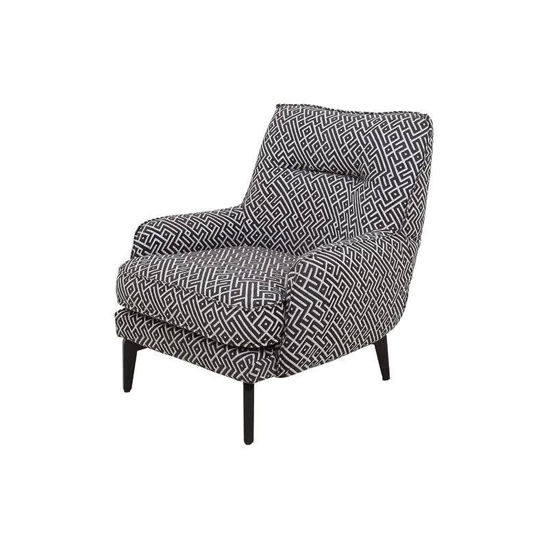 Sillón Andrea Essa decolor negro con tapiz de tela, vista frontal, mide 75 cm de alto y 86 cm de fondo.