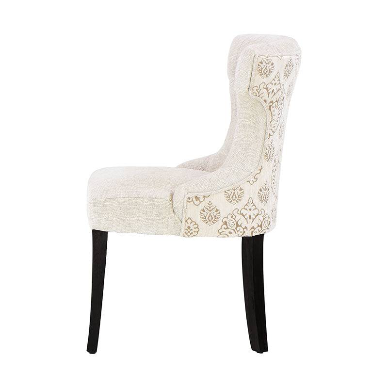 Juego de comedor Tulip de 6 piezas con sillones de madera y tapizado en chenille, estructura en madera de hackberry, frente 55 cm.