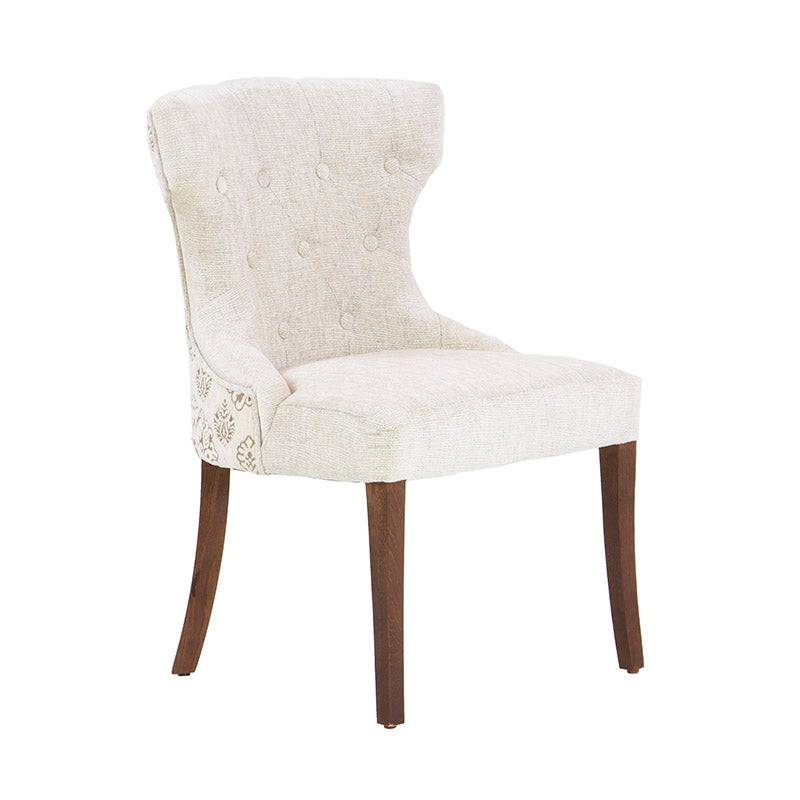 Juego de comedor Tulip de 6 piezas con sillones de estructura en madera y tapizado en chenille, en color nogal.