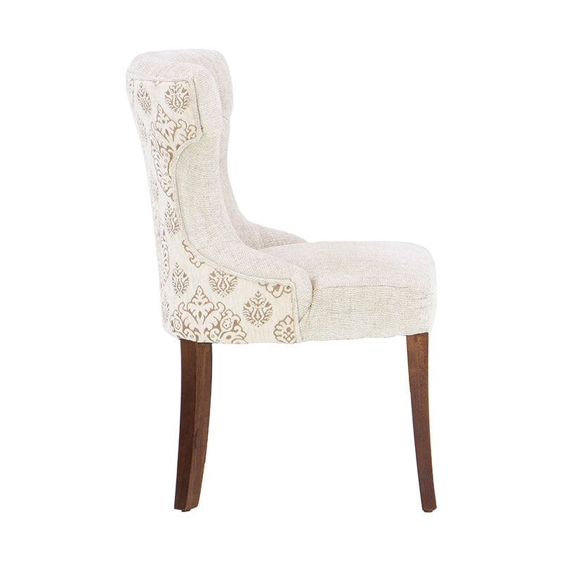 Juego de comedor Tulip de 6 piezas con sillones de madera y tapizado en chenille, estructura en madera de hackberry.