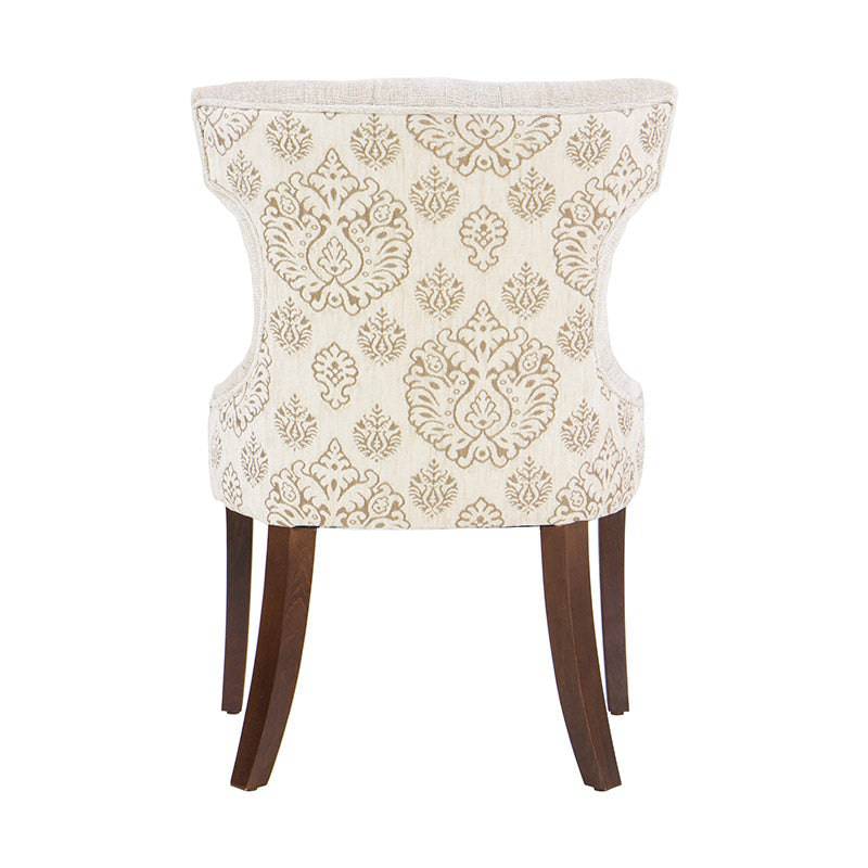 Juego de comedor Tulip de deurope.com.mx con sillones de nogal, estructura de madera y tapizado en chenille, tamaño 55x90x60 cm.