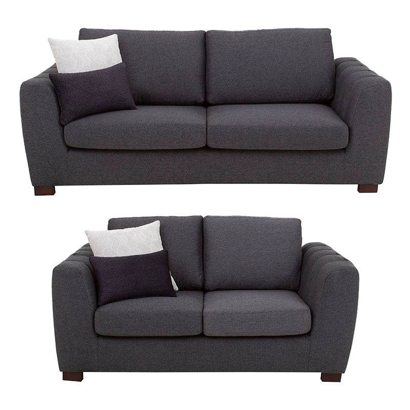 Juego de sala Sonny con sofá y loveseat en tapiz de tela marfil, estilo moderno y cómodo para sala de estar.