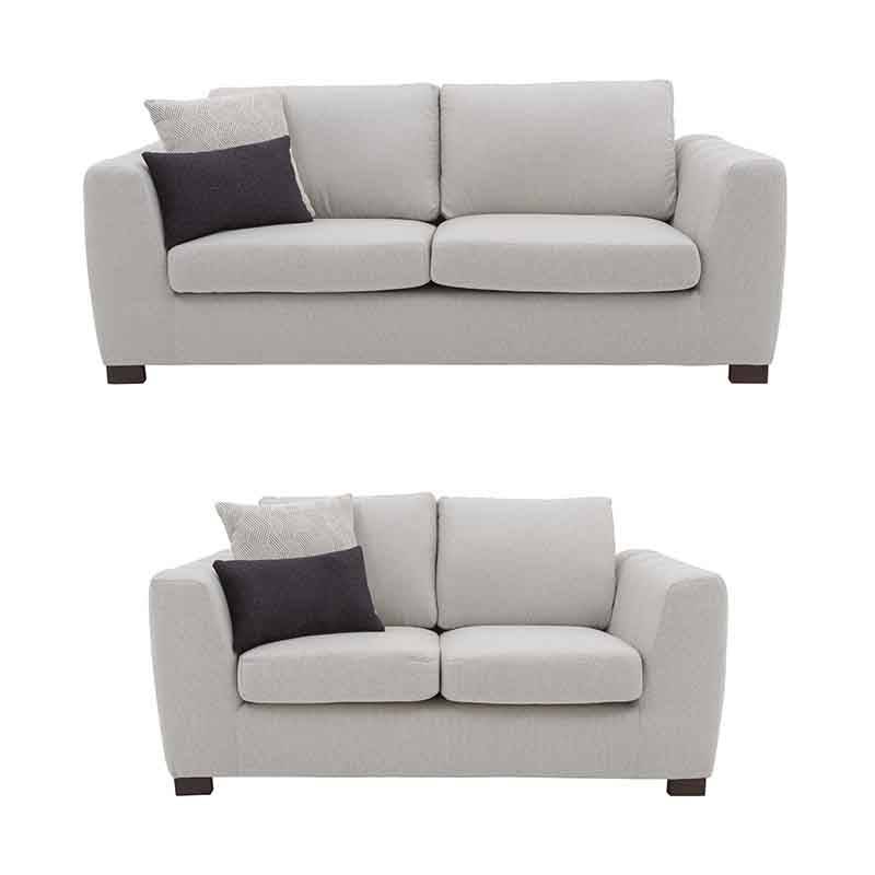 Sofá y loveseat Sonny de Deurope en color marfil, tapizado en tela Victory, juego de sala elegante y cómodo.