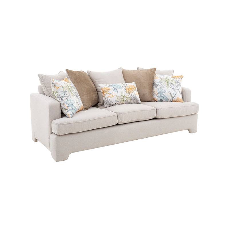 Sofá de sala Tamayo de 2 piezas en tela beige claro con estructura sólida y cojines cómodos, tamaño 220x94x95 cm.