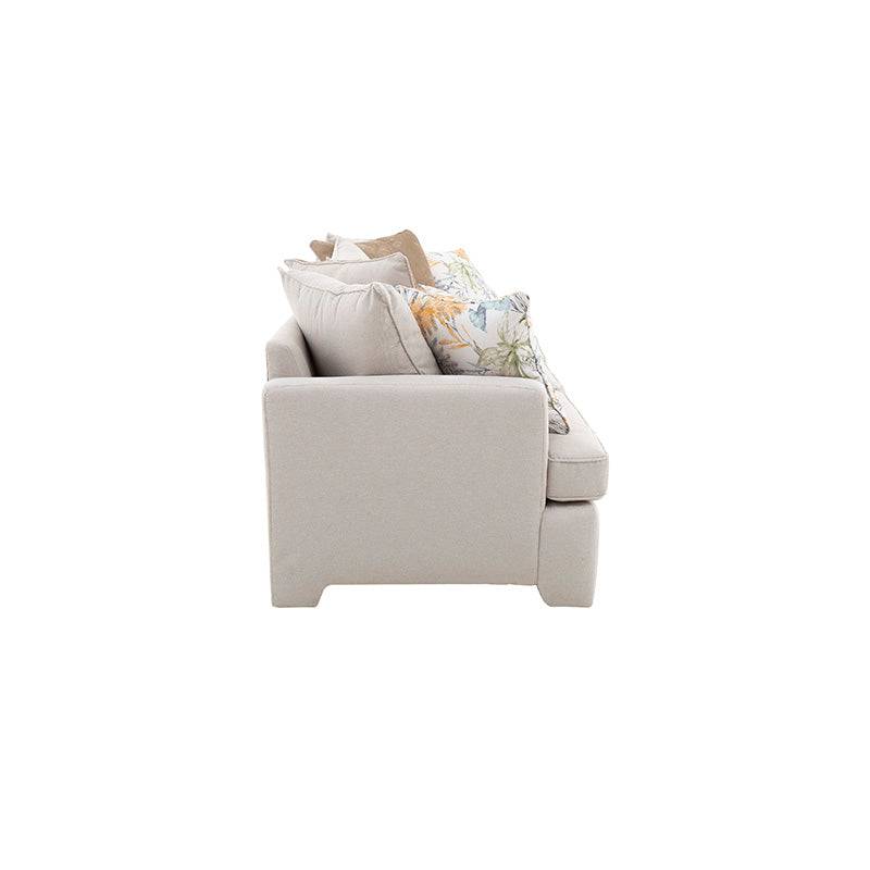Sofá de sala Tamayo de 2 piezas en tela beige claro, con estructura moderna y cómodo diseño, de la marca deurope.com.mx.