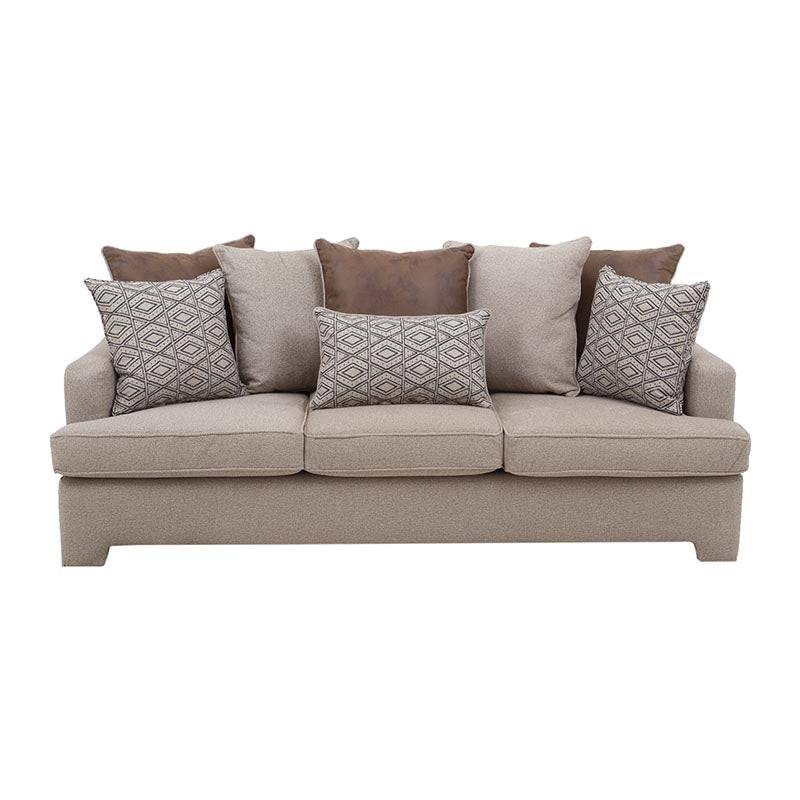 Sofá de sala Quebec de 2 piezas en tejido café con textura afelpada, mide 220 cm de largo, ideal para ambientes modernos.