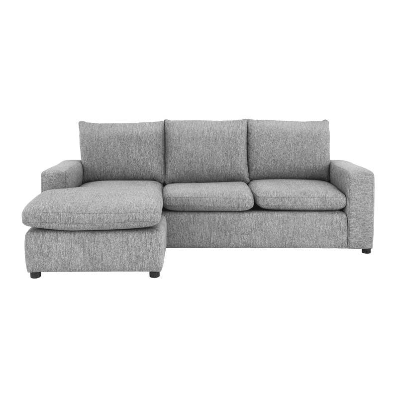Sofá Gracey con taburete de estilo moderno en color gris, de la marca deurope.com.mx, en una sala elegante.