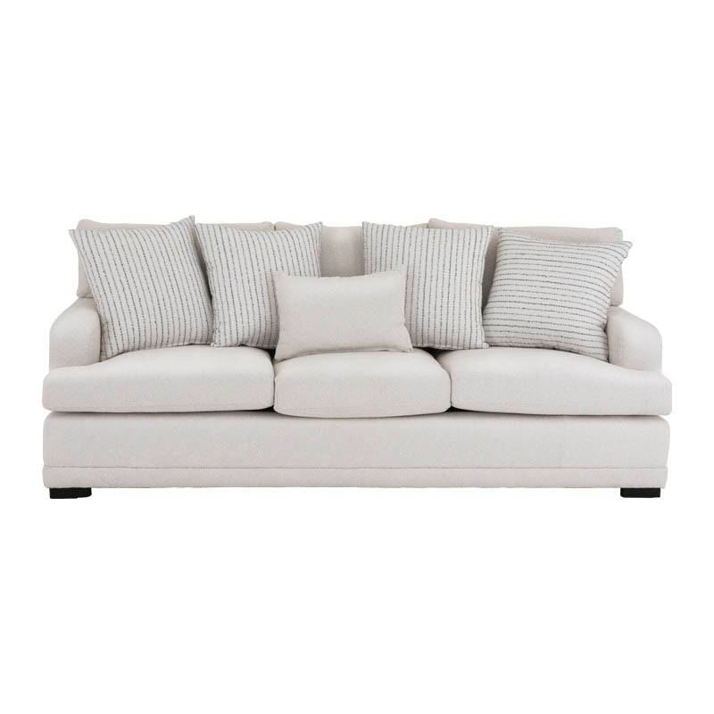 Sofá Oliver de Deurope.com.mx en color gris, con cojines acolchados y estructura moderna para sala de estar.