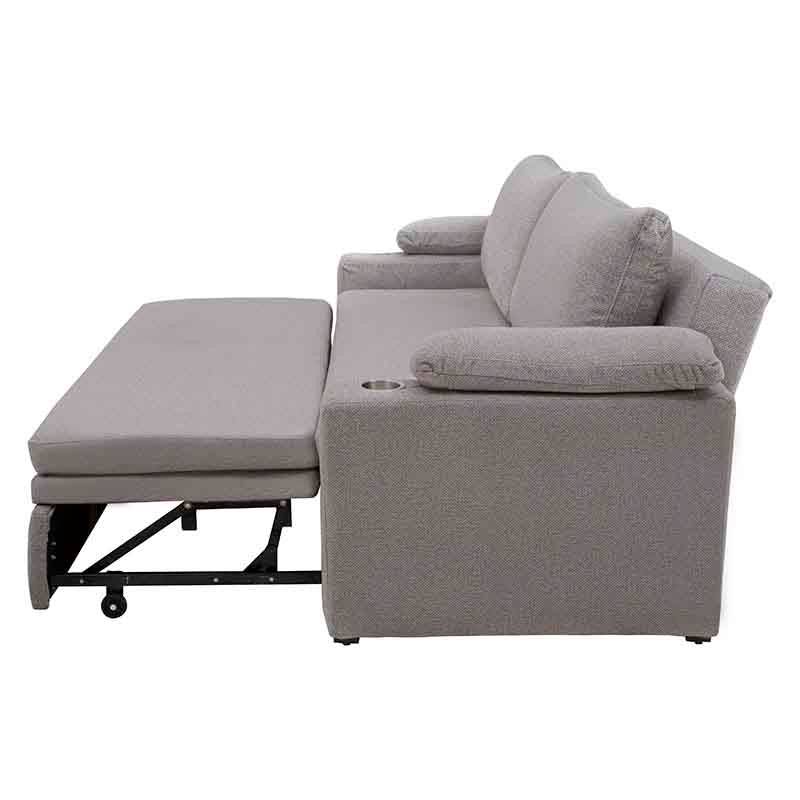 Sofá cama matrimonial Vittorio de Deurope.com.mx en tela gris claro, con diseño moderno y tamaño compacto.