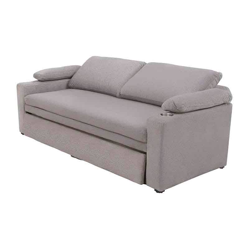 Sofá cama matrimonial Vittorio deurope.com.mx en tapiz gris claro, con apertura flip top y dimensiones de 213 cm de ancho.