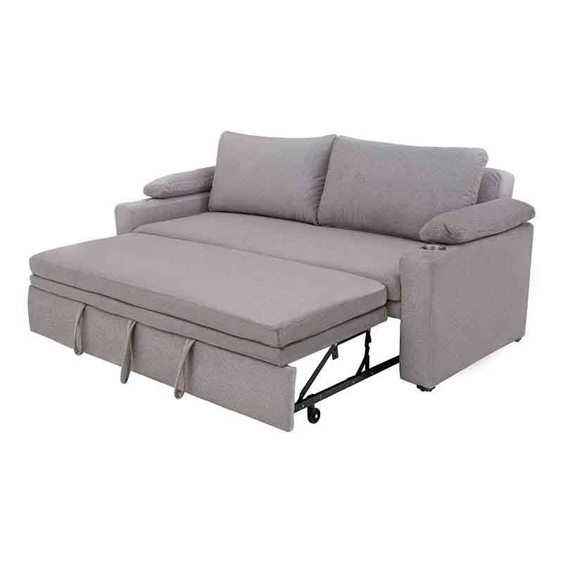Sofá cama matrimonial Vittorio de Deurope en tela gris claro, con diseño moderno y estructura robusta.