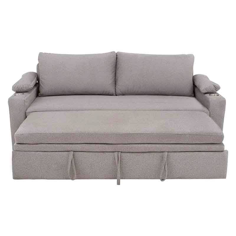 Sofá cama matrimonial Vittorio de Deurope en tela gris claro, con estructura moderna y tamaño compacto para salón.