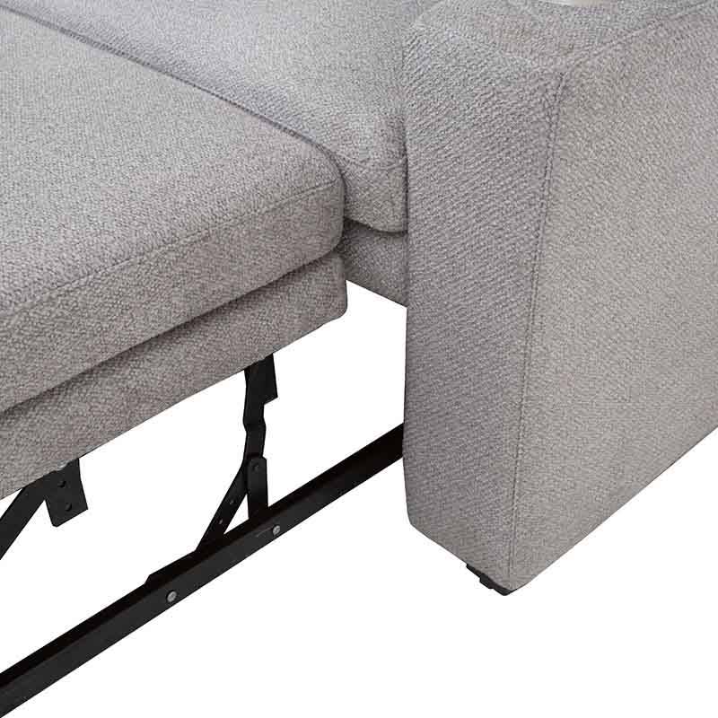 Sofá cama matrimonial Vittorio en tela gris claro, con estructura de tapiz y diseño moderno, mide 213 cm de ancho.