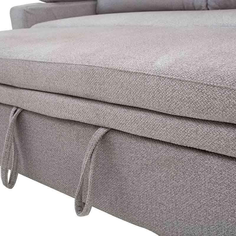 Sofá cama matrimonial Vittorio de Deurope en tapiz gris claro, con estructura de tela y diseño moderno.