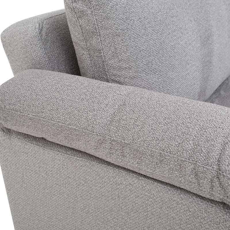 Sofá cama matrimonial Vittorio de Deurope en gris claro con tapiz de tela, frente, tumbado y abierto, tamaño 213 cm.