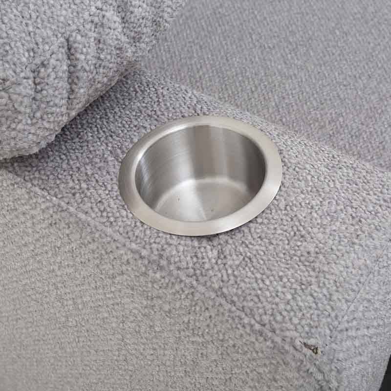Sofá cama matrimonial Vittorio en tela gris claro, con estructura moderna y dimensiones de 213 cm de largo y 95 cm de alto.