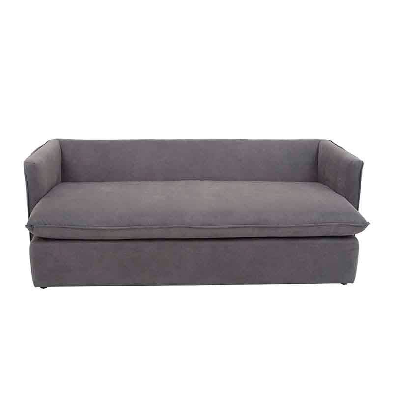Sofá cama Calm de deurope.com.mx en tela gris oxford, con estructura de 214 cm de ancho, 95 cm de alto y 112 cm de fondo.