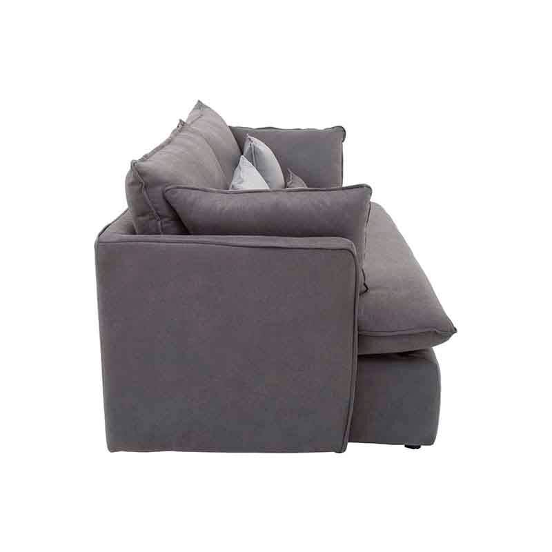 Sofá cama Calm de Deurope en tela gris Oxford, con respaldo y asiento acolchados, dimensiones 214x95x112 cm.