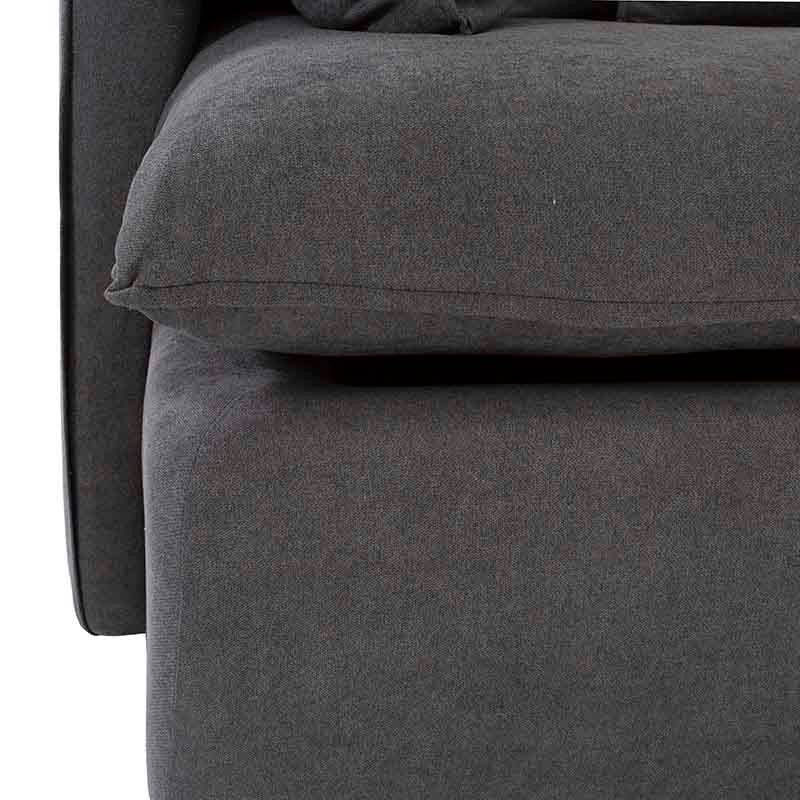 Sofá cama Calm de color gris oxford, tapizado en tela, con estructura moderna y dimensiones de 214x95x112 cm.