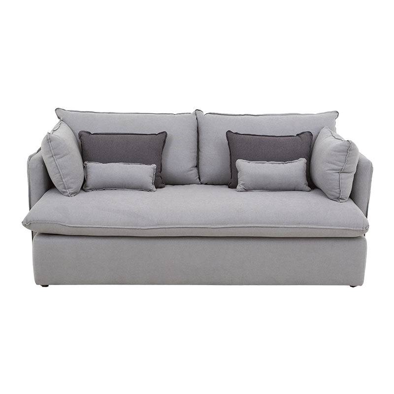 Sofá cama Calm de color gris oxford, tapizado en tela, con respaldo y asiento acolchados, dimensiones 214x95x112 cm.