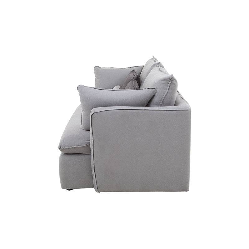 Sofá cama Calm de Deurope en gris oxford, tapizado en tela, con dimensiones de 214 cm de ancho, 95 cm de alto y 112 cm de fondo.