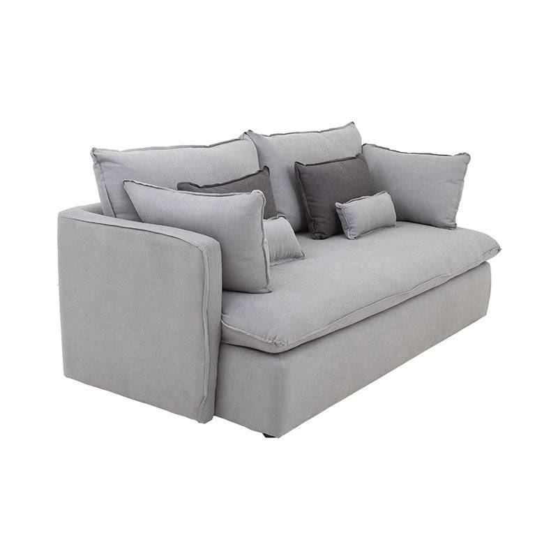 Sofá cama Calm de Deurope en gris oxford, tapizado en tela, con respaldo y brazos acolchados, dimensiones 214x95x112 cm.