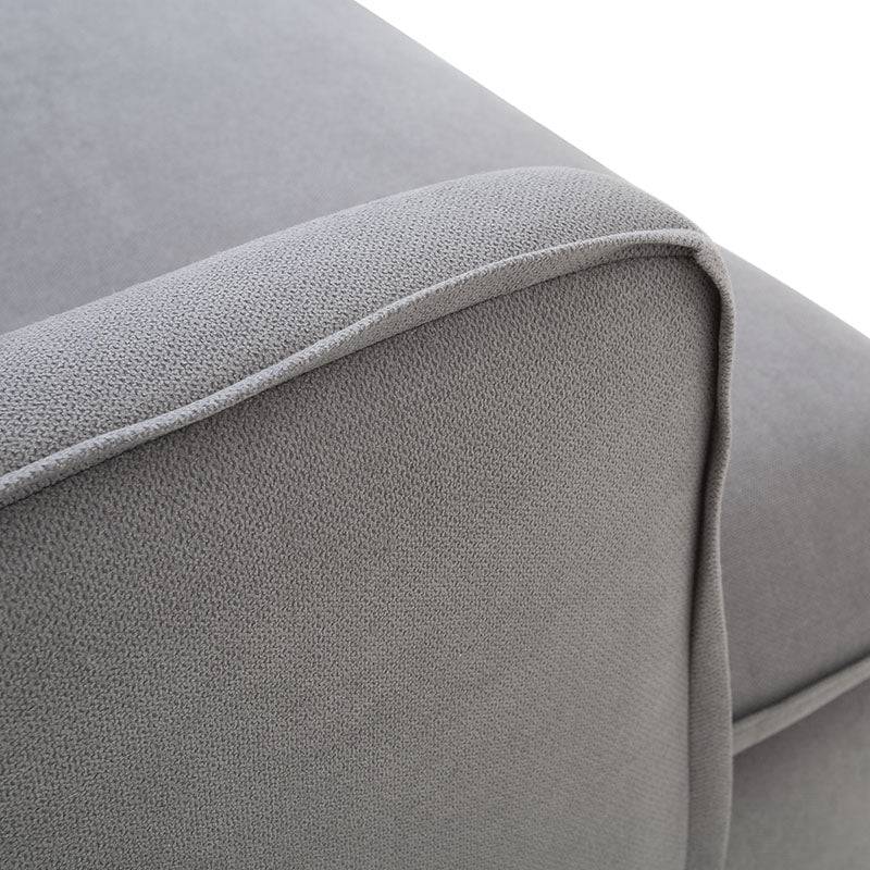 Sofá cama Calm de deurope.com.mx en tapiz gris Oxford, con estructura de tela, dimensiones 214x95x112 cm, vista frontal.