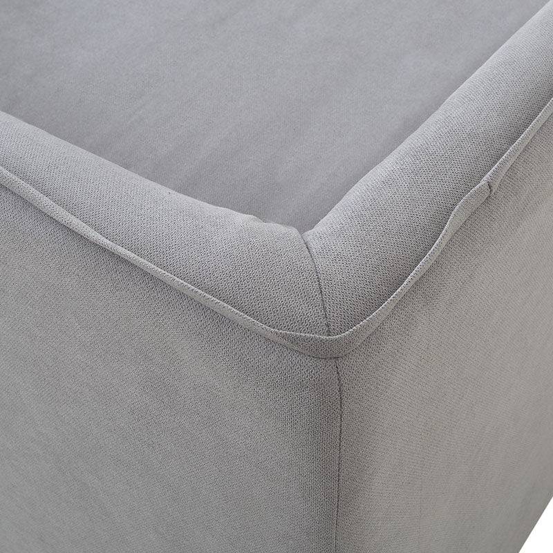 Sofá cama Calm de Deurope en tela gris oxford, con respaldo y cojines, tamaño 214 cm de ancho, 95 cm de alto y 112 cm de fondo.