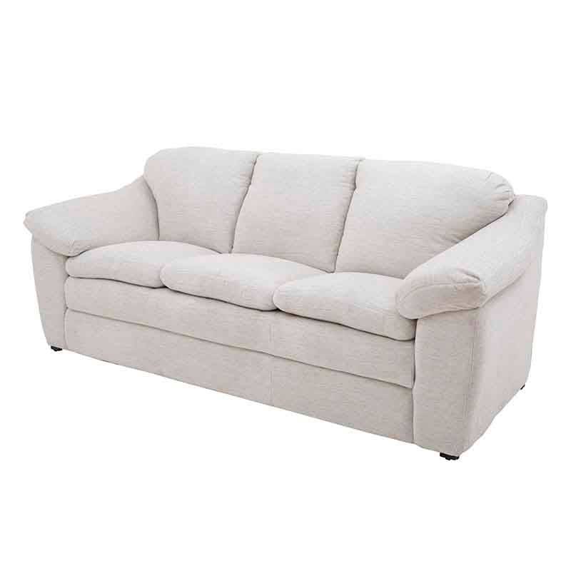 Sofá Chloe de 2 piezas en tela marfil, con diseño moderno y dimensiones de 212 cm de ancho, 90 cm de alto y 96 cm de fondo.