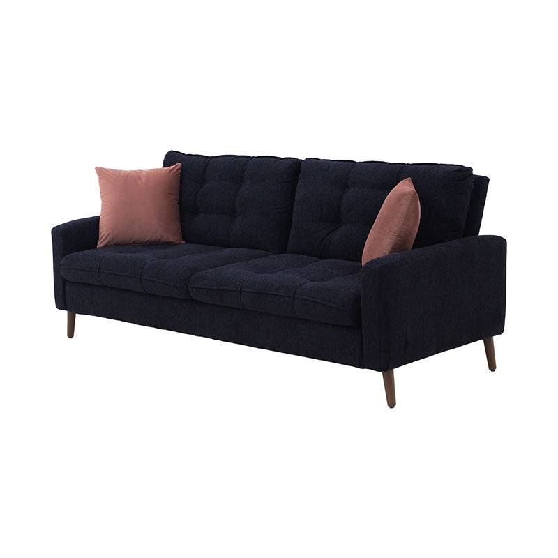 Sofá de sala Eugenia deoupe.com.mx en tela negra, con estructura de madera de pino, 215 cm de ancho y 92 cm de alto.