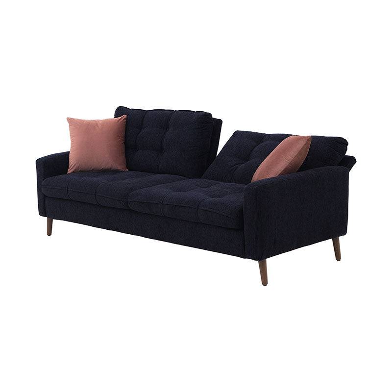 Sofá de sala Eugenia de 2 piezas en tela negra con textura afelpada, estructura de madera de pino, tamaño 215x92x91 cm.