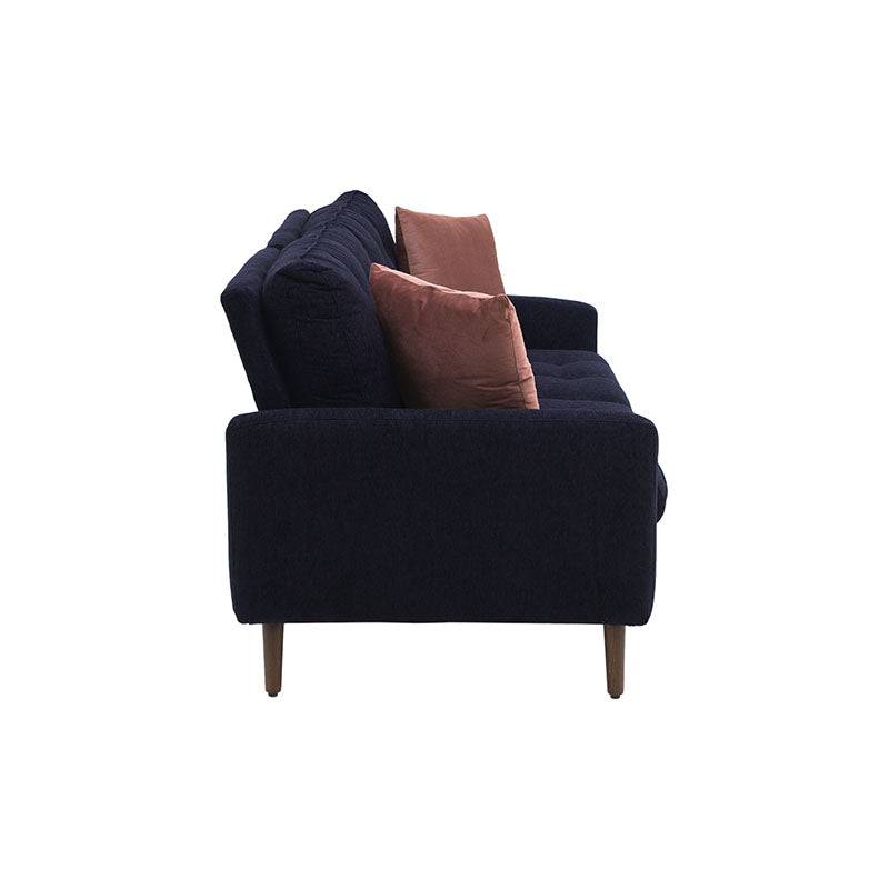 Sofá de sala Eugenia de 2 piezas en tela negra con textura afelpada, estructura de madera de pino, tamaño 215x92x91 cm.