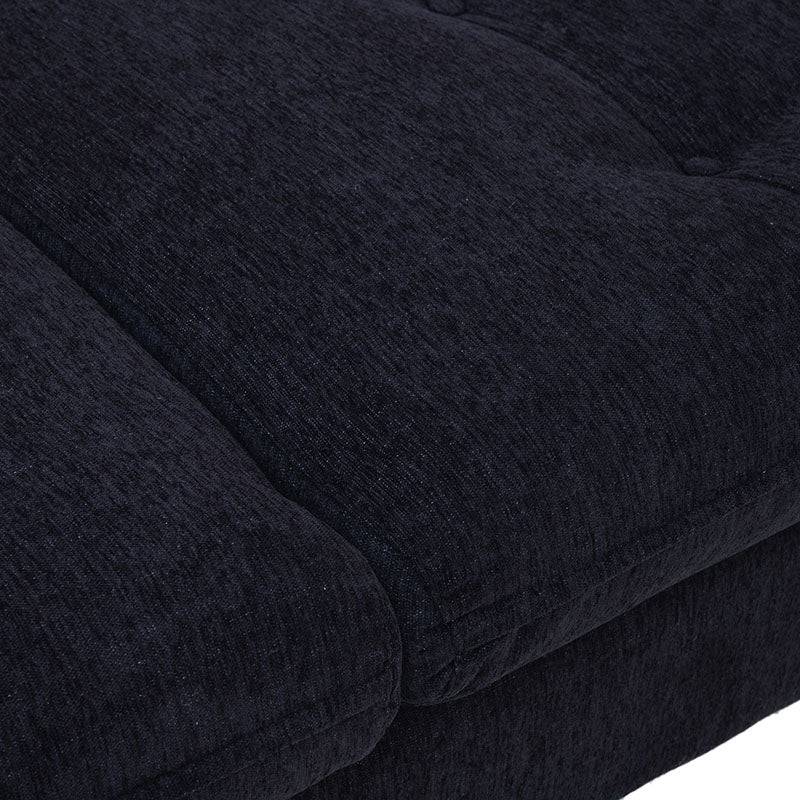 Sofá de sala Eugenia de 2 piezas en tela negra con textura afelpada, estructura de madera de pino, tamaño 215 cm de largo.