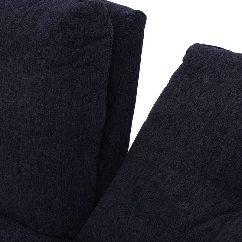 Sofá de sala Eugenia de 2 piezas en tela negra con textura afelpada, madera de pino, tamaño 215x92x91 cm.