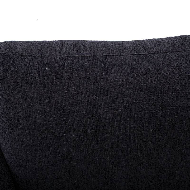 Sofá Alessandra de 2 piezas en tapizado negro, estructura de madera y cojines acolchados en tejido plano y afelpado.