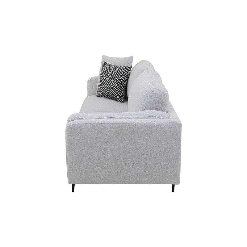 Sofa Alessandra de 2 piezas en tapizado negro de tejido plano afelpado, con estructura moderna y dimensiones de 226 cm de ancho.