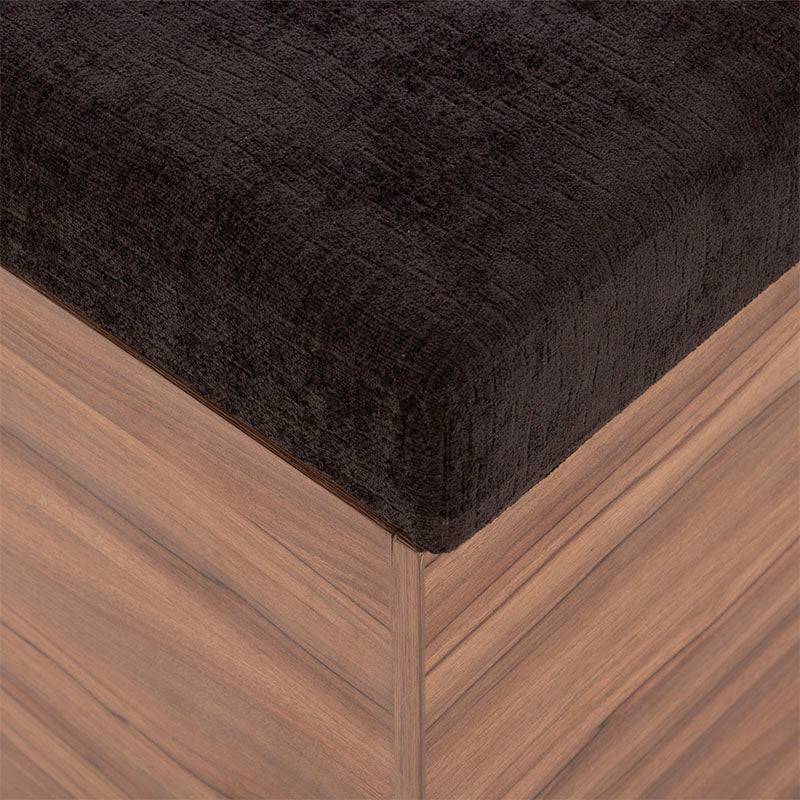 Zapatera Lazy de Deurope en color nogal negro, estructura de melamina, tapiz de tela y tejido plano, mide 120x47x40 cm